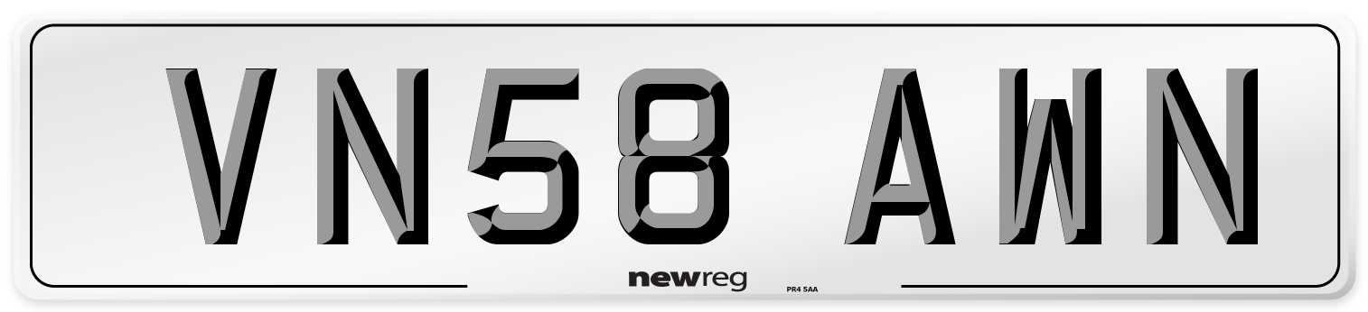 VN58 AWN Number Plate from New Reg
